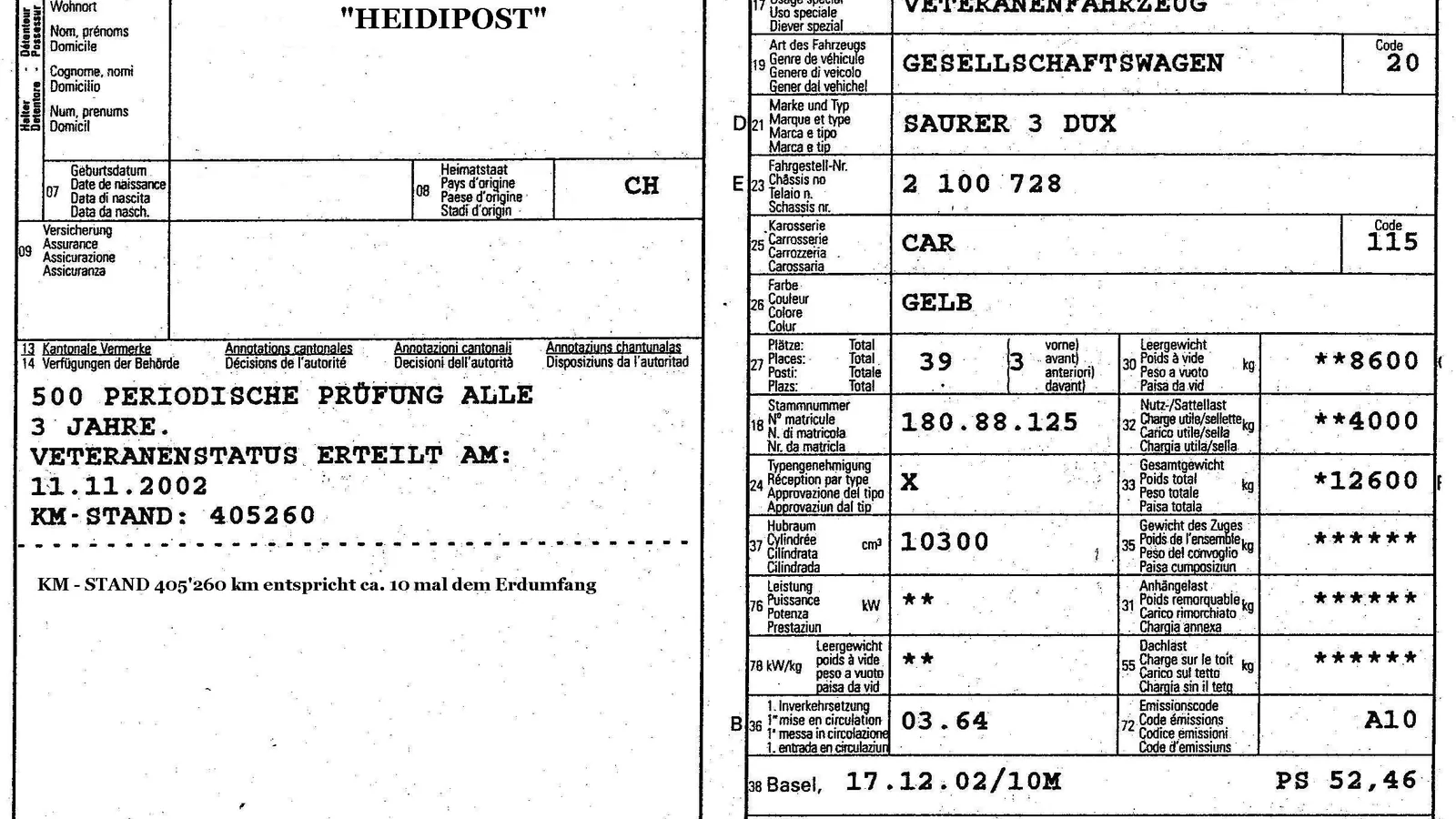 Exemple de document administratif d’immatriculation automobile