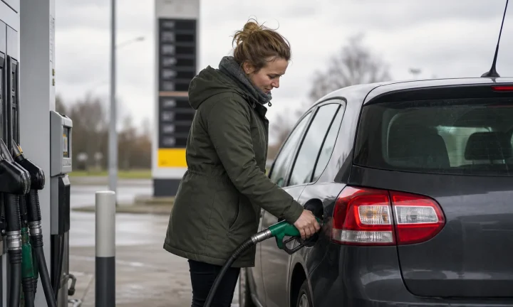 Automobiliste faisant le plein dans une station-service en Belgique