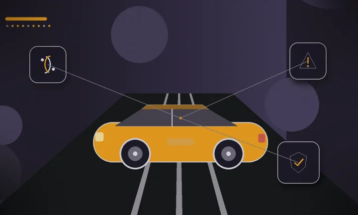 Voiture sur route protégée par un bouclier et des repères de sécurité, avec un focus sur les zones de basses émissions