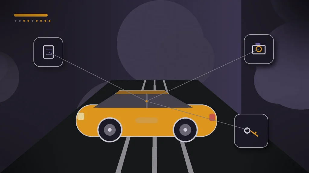 Voiture préparée pour une vente avec clé, appareil photo et dossier, avec un focus sur l’achat d’occasion