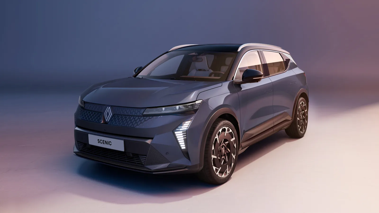 Renault Scenic E-Tech electric 2026 bleu présenté en studio