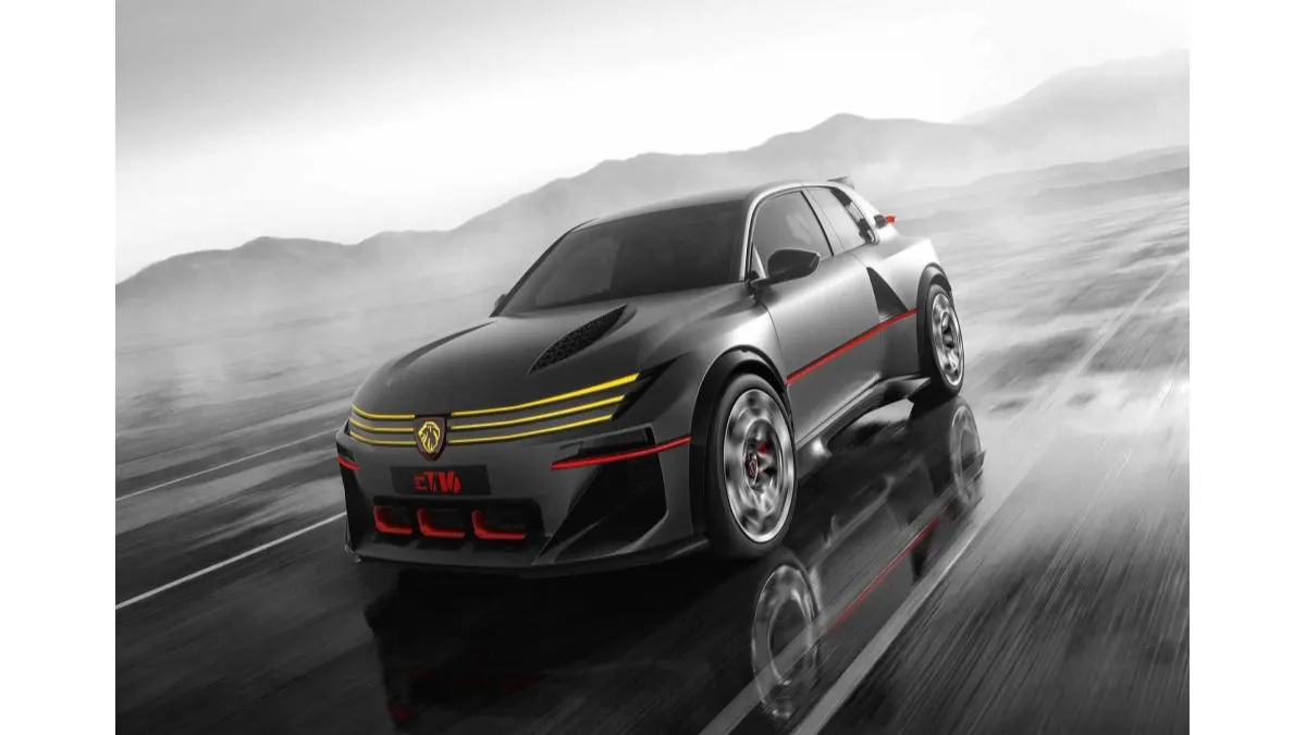 Peugeot E-T16 Concept grise roulant sur une piste humide
