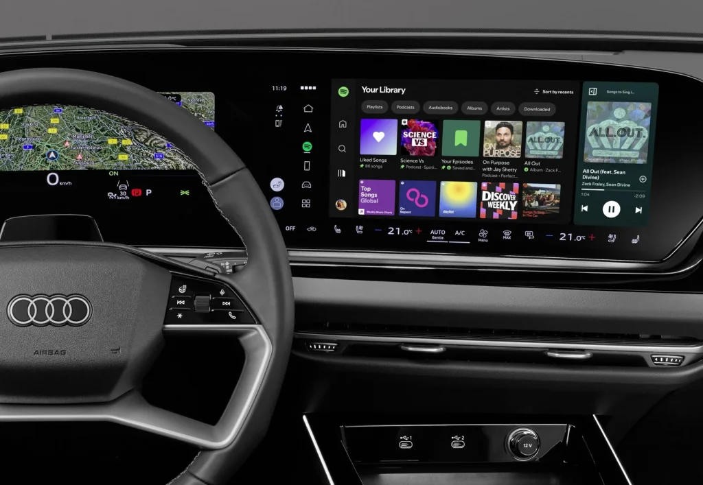 Application Spotify native affichée sur l’écran MMI d’une Audi